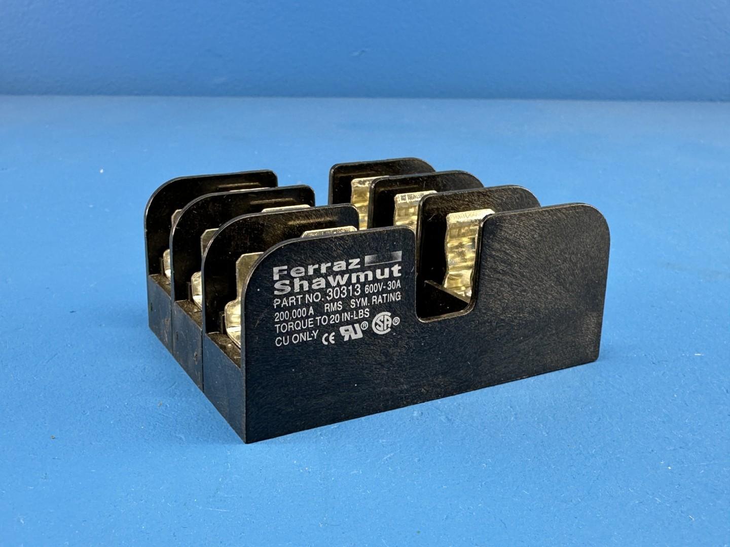 30 Amp Midget Fuse Block 600V 3-Pole Mersen 30313 Class CC Holder
