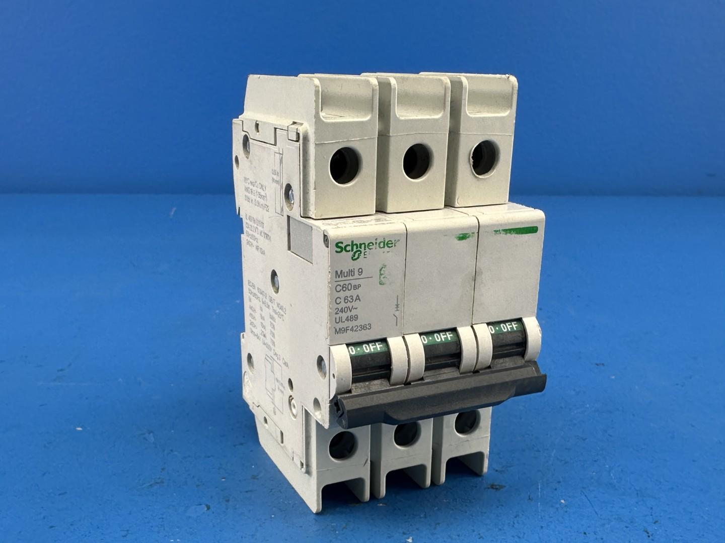 Schneider Electric C60BP, M9F42363 Multi 9, Miniature Circuit Breaker, 3-Pole, 63 A, 240V