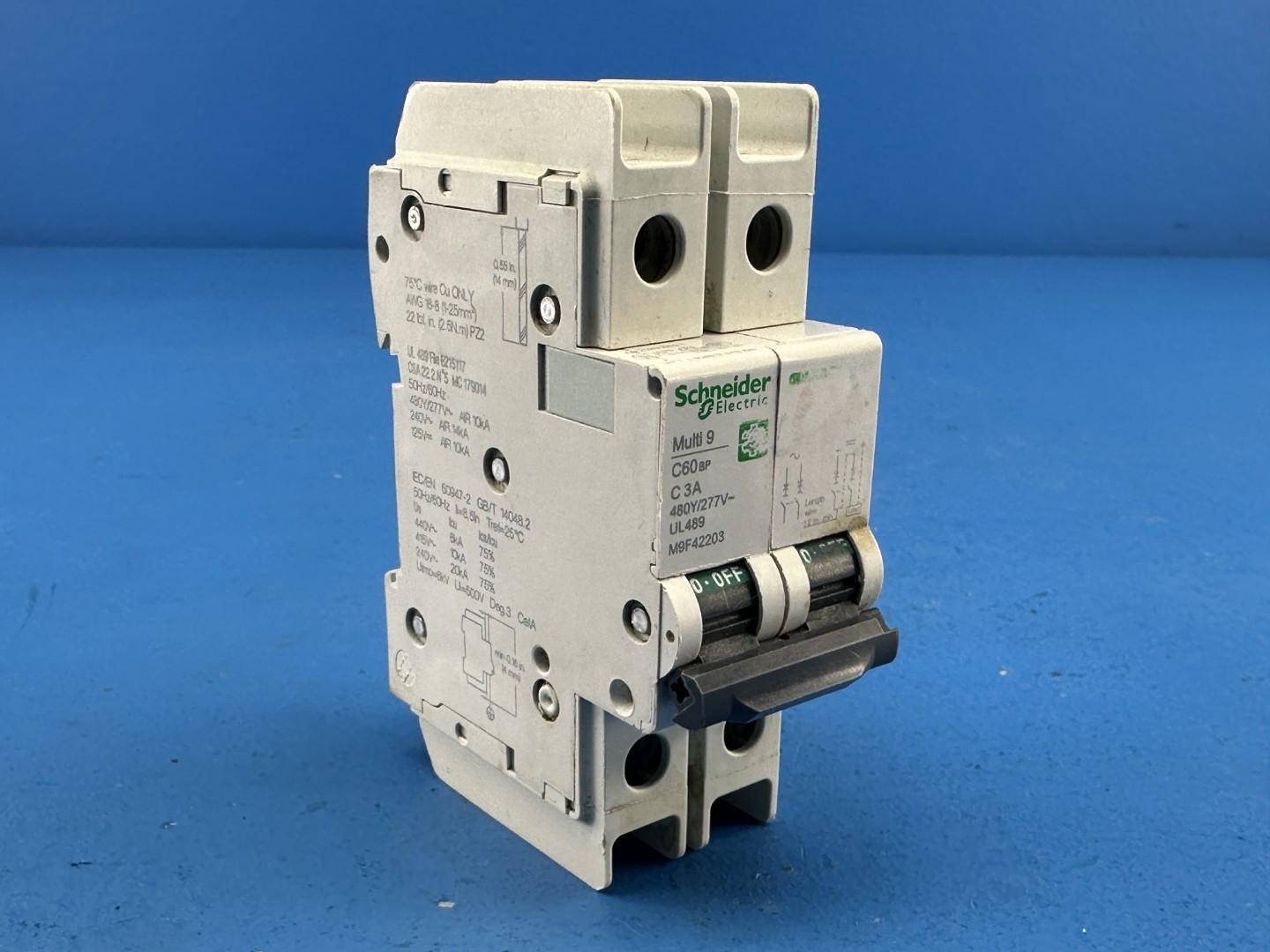 Schneider Electric M9F42203 Multi9 C60BP Miniature Circuit Breaker 2-Pole, 3A, 277VAC