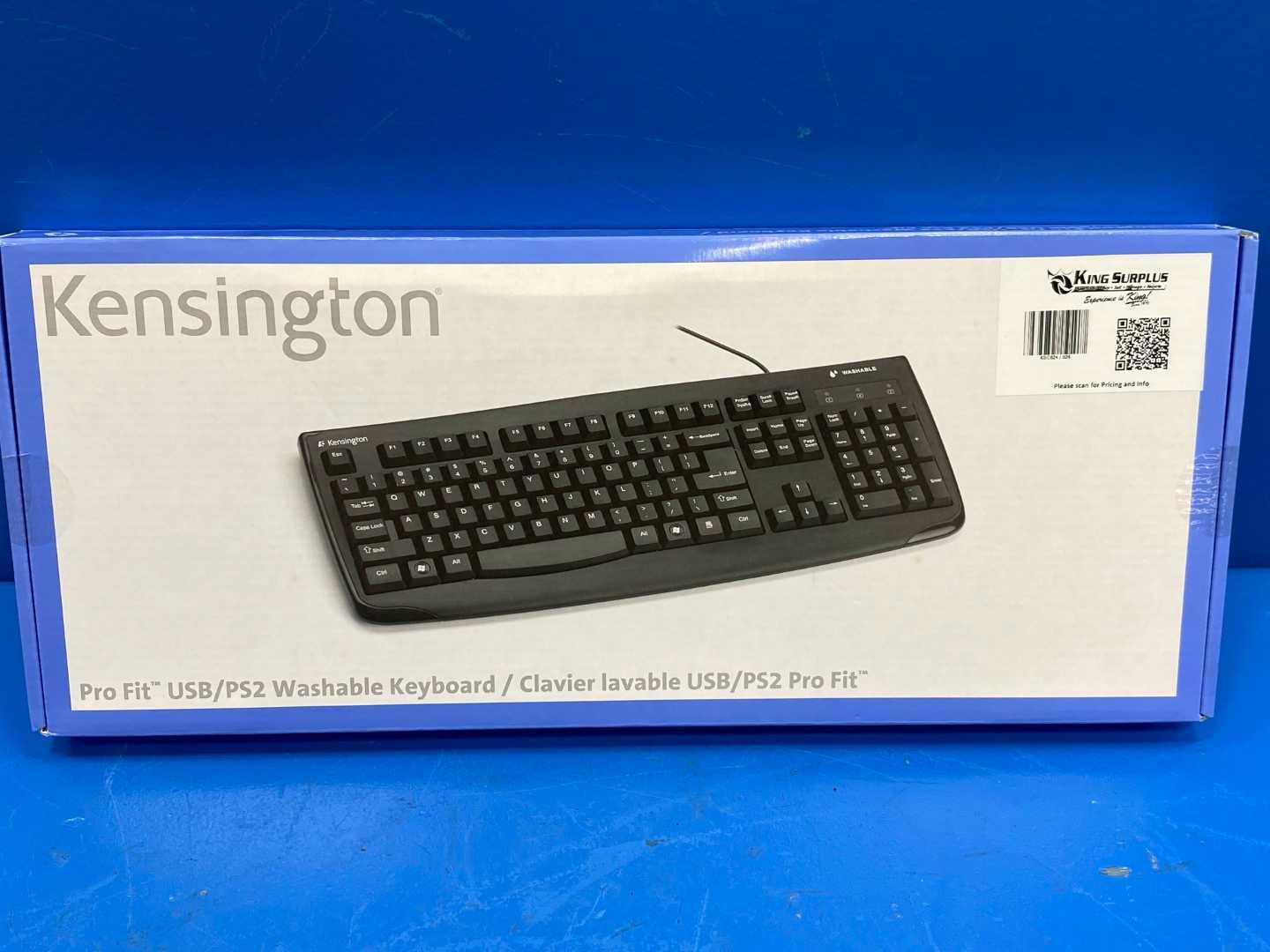 Waterproof Washable Keyboard Kensington Pro Fit K64407 USB PS2 Antimicrobial 104 Key Full Size Black New