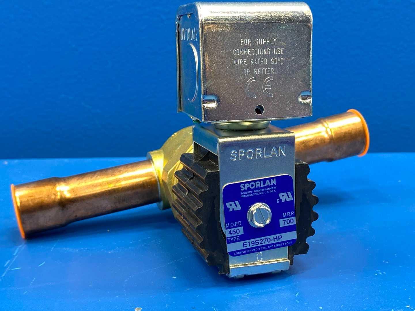 Sporlan Liquid Line Solenoid Valve 7/8" ODF E19S270-HP 24V R-410A w/ MKC-2 Coil