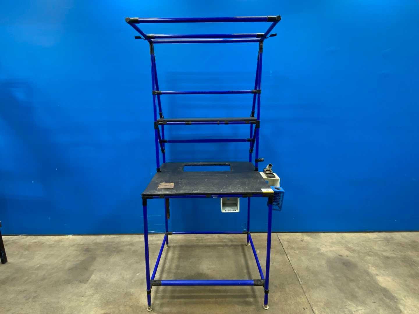 Blue Poled Table Workstation