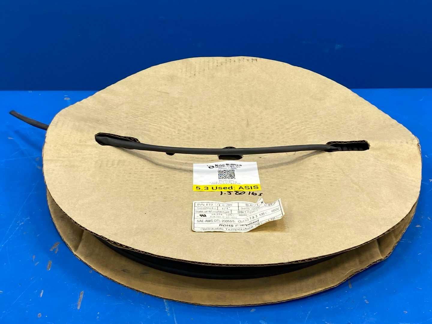 WOER FT2 1/4-0-200, 1/4" Black Polyolefin Heat Shrink Tubing, 2:1, 600V, 200 FT Spool