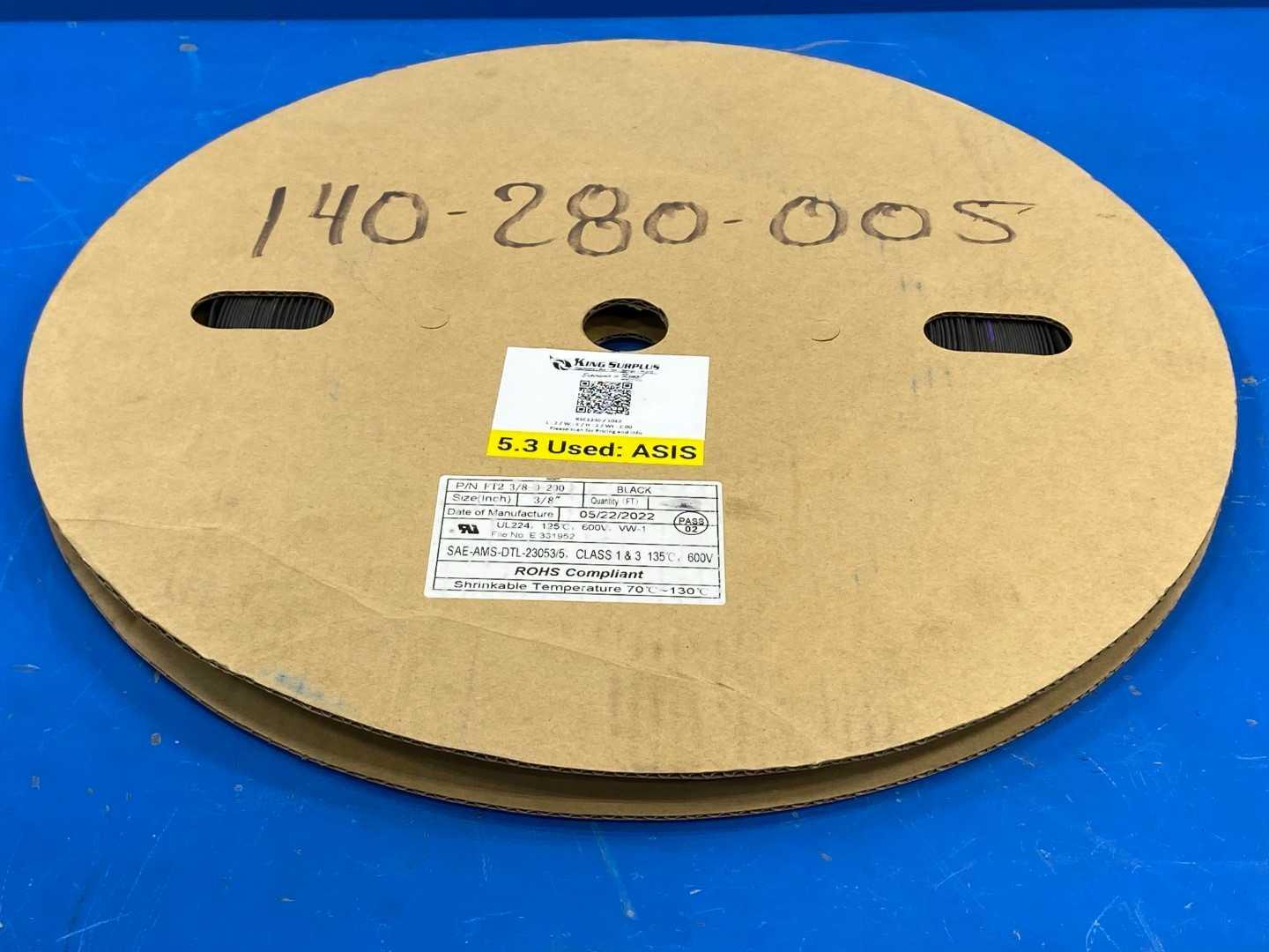 WOER FT2 3/8-0-200, 3/8" Black Polyolefin Heat Shrink Tubing, 2:1, 600V, 200 FT Spool
