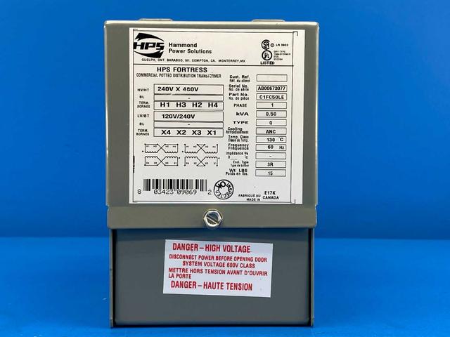 Hammond Power Solutions C1FC50LE HPS Fortress 1PH Potted Transformer 0.50kVA 240/480V Primary 120/240V Secondary