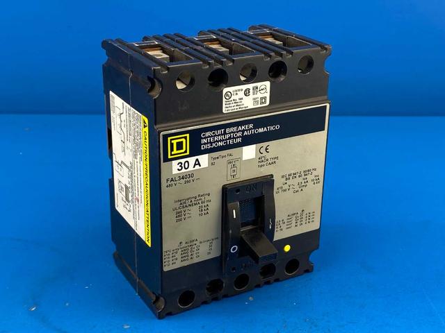 30Amp Square D FAL34030 Circuit Breaker, 3-Pole, 480V AC, 250V DC, 50/60 Hz