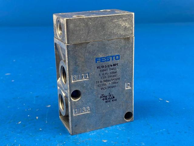 Festo VL/O-3-1/4-NPT (10841), Pneumatic Valve, 3/2 Way, Normally Closed, Valve Size 1/4" 14-145PSI (0.95-10 Bar)
