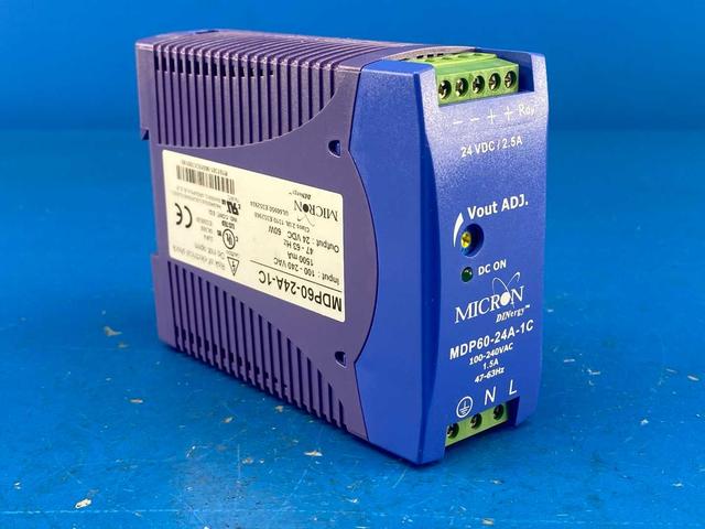 Micron MDP60-24A-1C Power Supply Input:100-240 VAC 1500mA 47-63Hz Output: 24 VDC 60W DIN RAIL Mount 