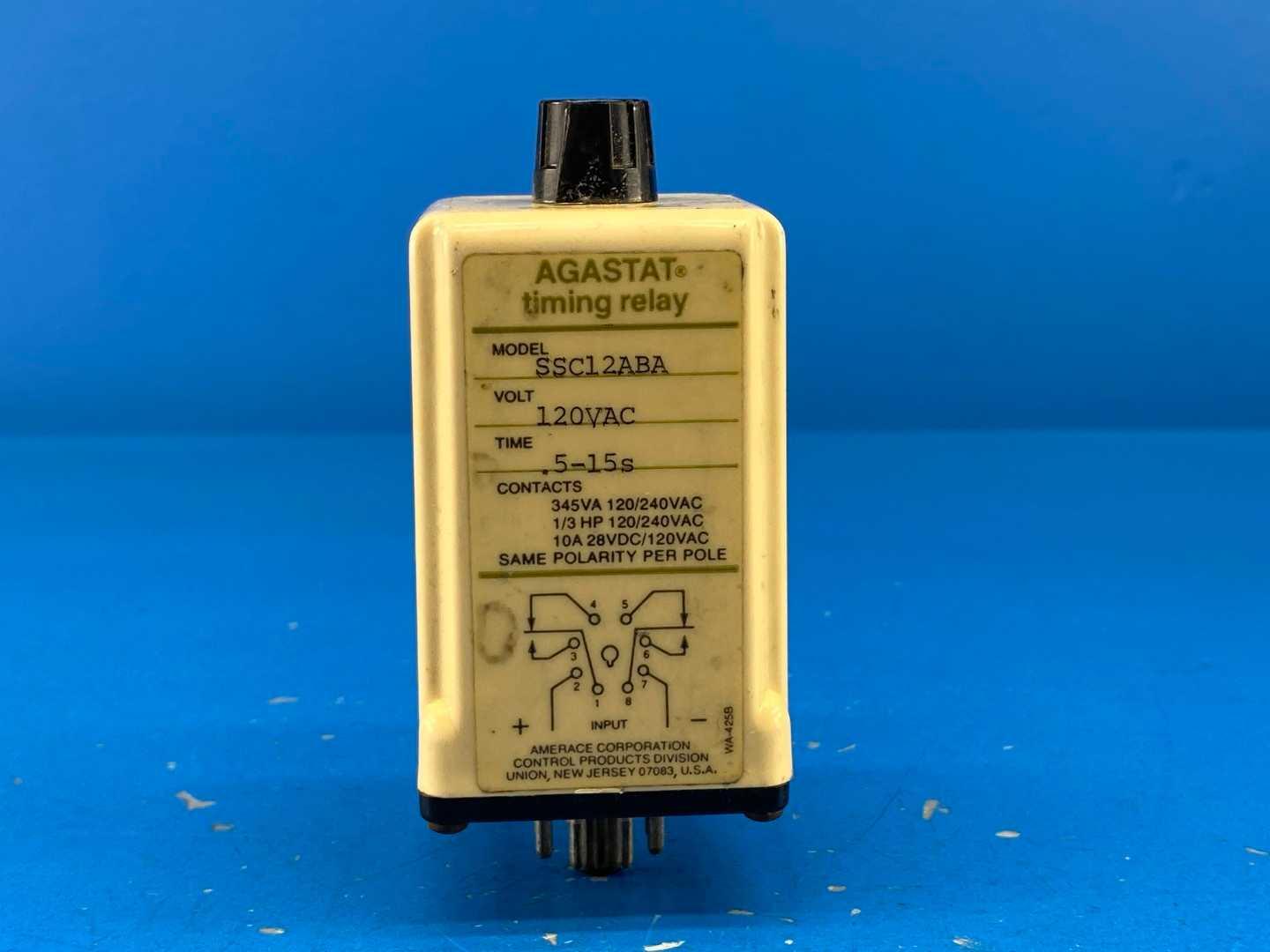 Agastat SSC12ABA 120V AC/DC 10A 0.5-15s On-Delay DPDT Electromechanical Time-Delay Relay