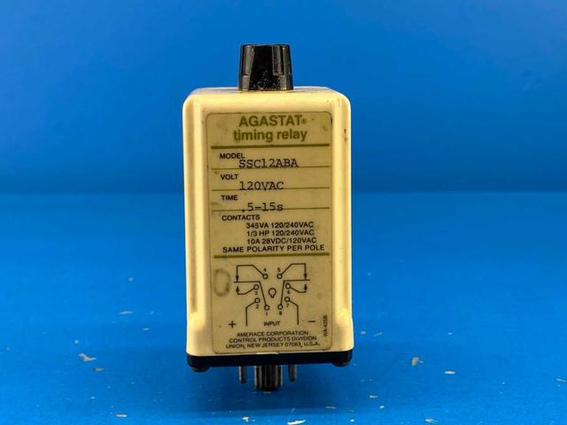 Agastat SSC12ABA 120V AC/DC 10A 0.5-15s On-Delay DPDT Electromechanical Time-Delay Relay