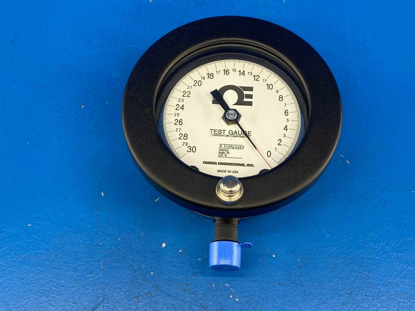 Omega PGT-45L-30V Test Gauge, 30-0 inHg Vacuum, Temperature Compensated, Grade 3A, Monel K500 Tube, Monel 400 Socket