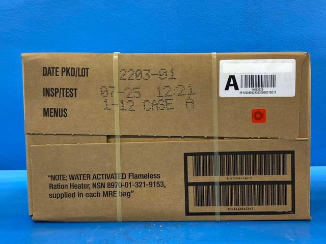7.25 (10.16 Insp. Extension) MRE Case (12 Pack) U.S. Military Genuine Ready to Eat Meals Case A or B (Varies)
