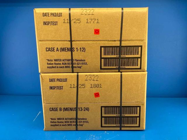 11.25 MRE Case A/B Combo (24 Pack 2 Cases) U.S. Military Genuine Ready to Eat Meals Case A and B
