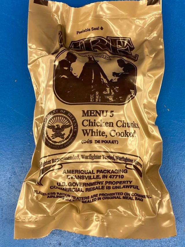 MRE Meal 2025, Ready-to-Eat Menu 5 Chicken Chunks, White, Coocked