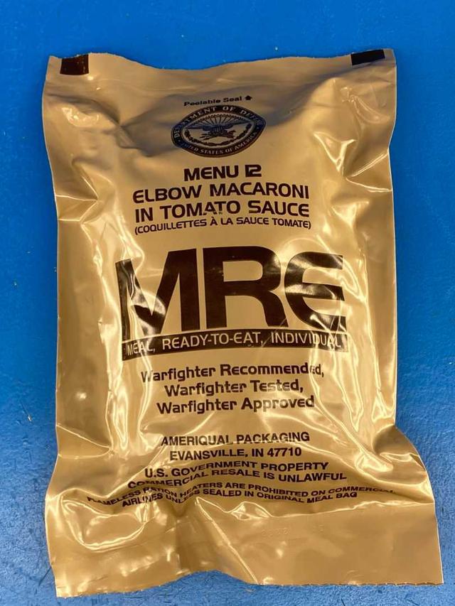 MRE Meal 2025, Ready-to-Eat Menu 12 Elbow Macaroni in Tomato Sauce