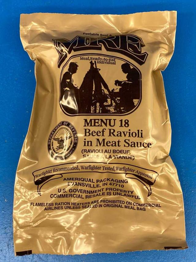 MRE Meal 2025, Ready-to-Eat Menu 18 Beef Ravioli in Meat Sauce