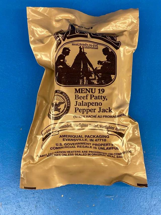 MRE Meal 2025, Ready-to-Eat Menu 19 Beef Patty, Jalapeño Pepper Jack