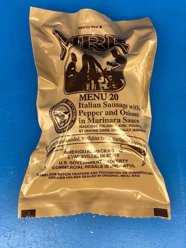 MRE Meal 2025, Ready-to-Eat Menu 20 Italian Sausage with Pepper and Onions in Marinara Sauce