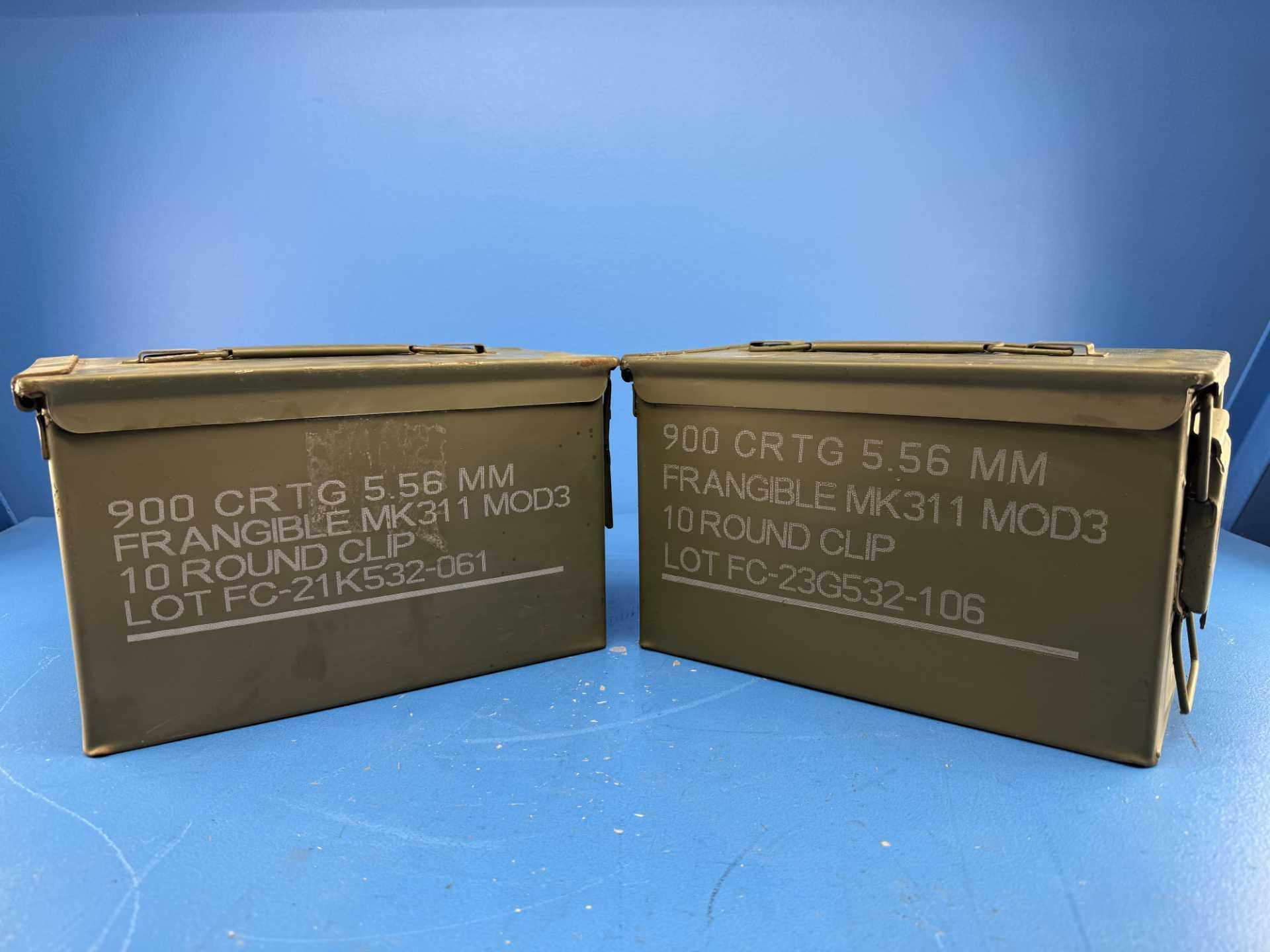 U.S. Military AmmoCans M2A2 (Stamped) .50 Cal 5.56mm (Stencil)  Grade 1, 2-Pack Bundle