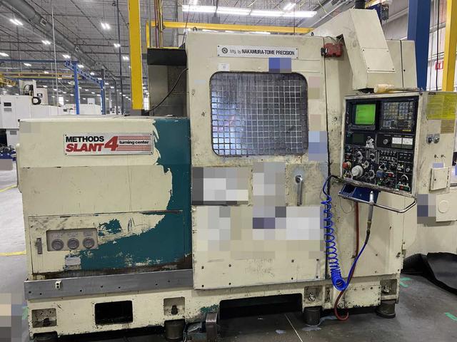 Nakamura-Tome Slant-4B CNC Horizontal Turning Center Fanuc 11T/15-T, 1992, 12" Chuck, 33.86" Swing, 20.47" Over Saddle, 18.31" Turn Dia, 63.38" Z-Travel, 10-Station Turret