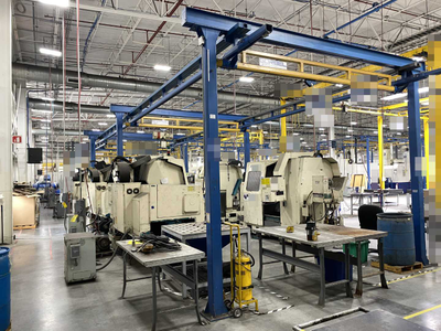 Gorbel Freestanding Workstation Bridge 2000 Lbs. Max Capacity 14' x 39' x 10' TS w/ Coffing 1Ton Hoist. 460V, 3-Phase, 1 HP