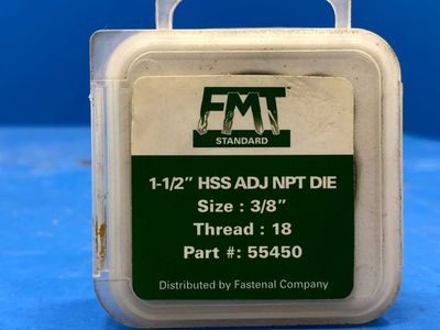 FMT FMT Standard 1-1\2" HSS ADJ NPT DIE Size: 3/8 Thread 18 PRT 55450
