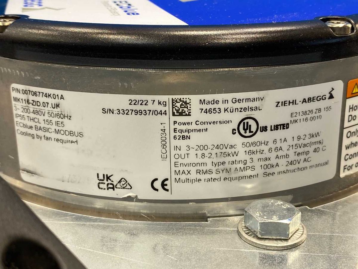 Ziehl-Abegg 54000413 / MK116-ZID.07.UK ZIEHL ABEGG 2nd Gen ECblue