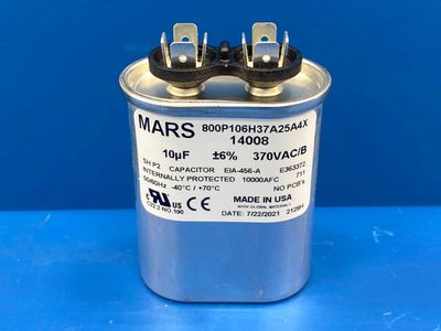 Mars 14008 Motor Run Capacitor , 10MFD, Oval, 370VAC