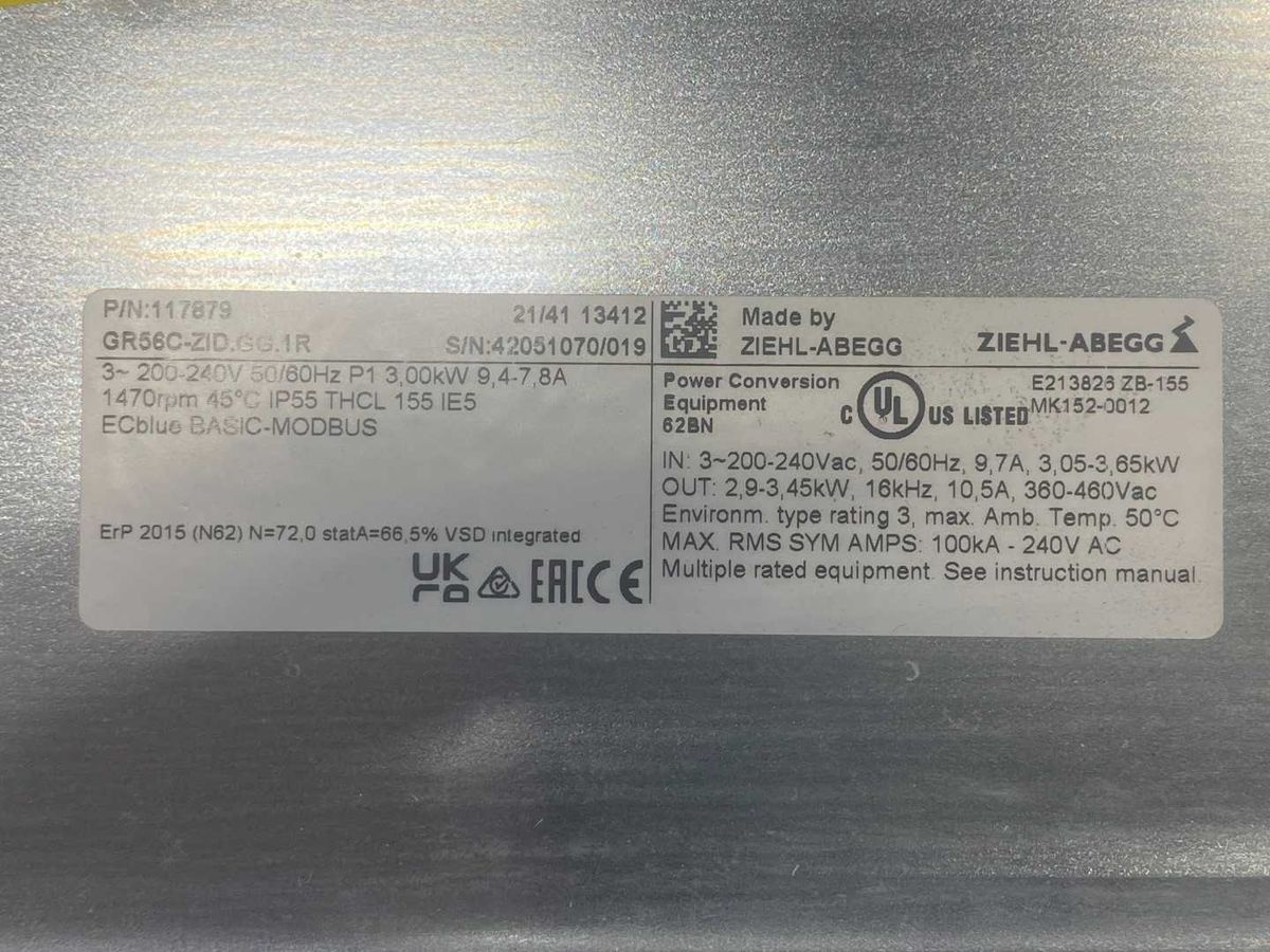 Ziehl-Abegg GR65C-ZID.GG.1R EC Blue Fan, 200-240VAC