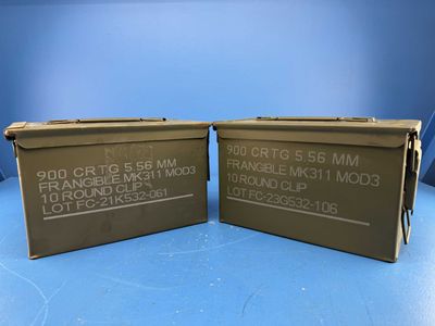 U.S. Military AmmoCans M2A2 (Stamped) .50 Cal 5.56mm (Stencil)  Grade 1, 2-Pack Bundle