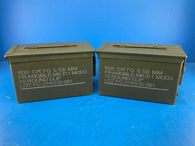 Pack of 2 - Ammo Can U.S. Military Surplus M2A2 (Stamped) .50 Cal 5.56mm (Stencil) Grade 3 