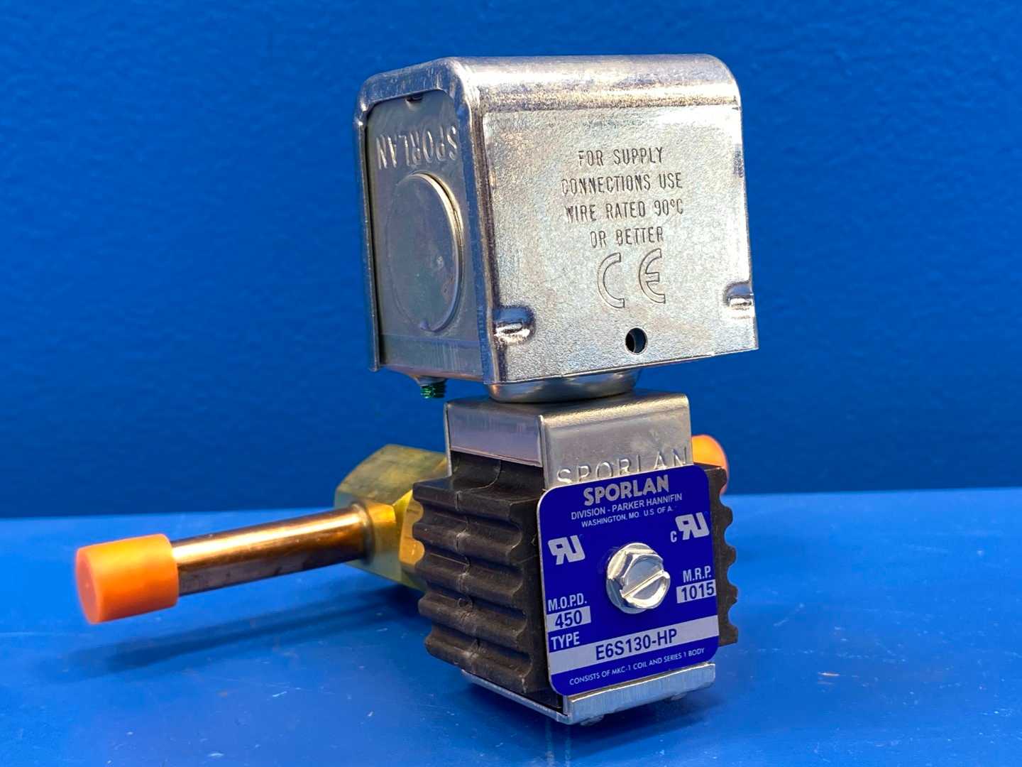 Sporlan E6S130-HP Solenoid Valve 3/8" ODF Solder Connections 24V 50/60Hz JAQ MKC-1 Coil Assembly